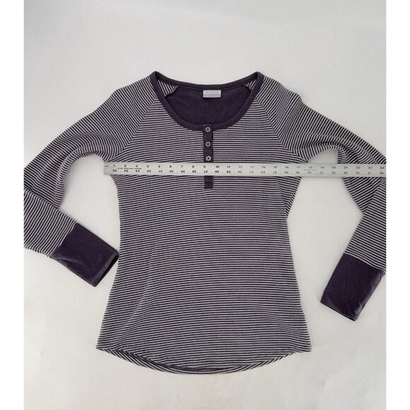 Columbia Women’s Long Sleeve Striped Henley‎ Purple White Waffle Knit Shirt Sz M - Picture 9 of 9